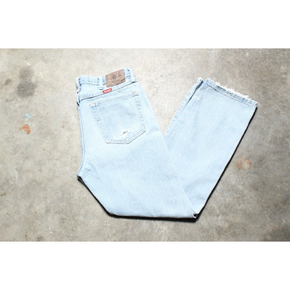 Vintage Y2K Wrangler Grunge Heavily Distressed Light Wash Jeans 33" x 30"